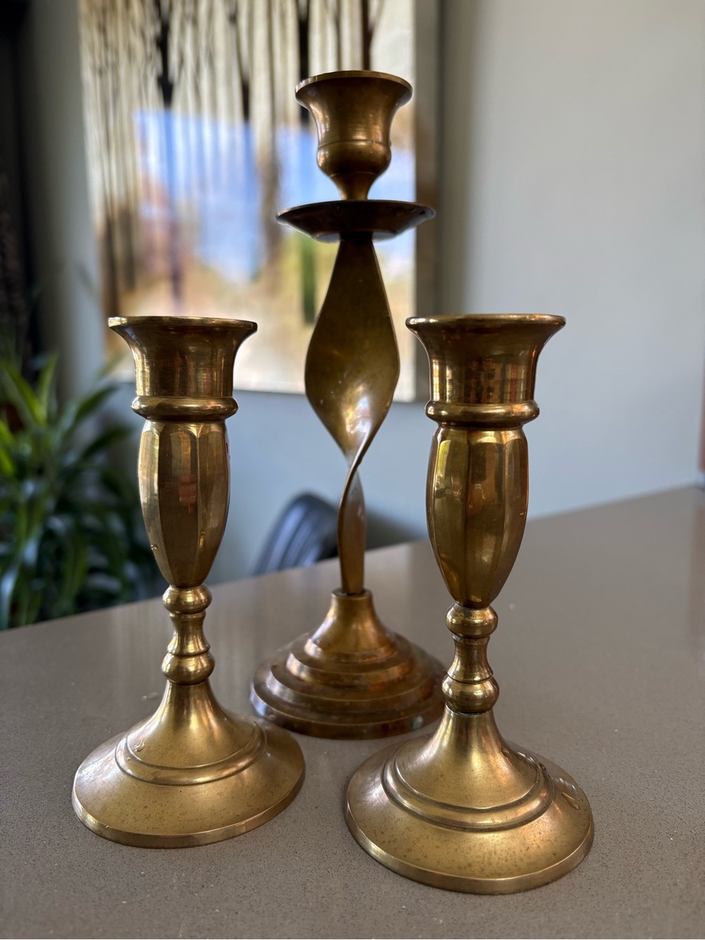 Vintage MCM Brass Candle Holders Set - Classic Gold Home Accent